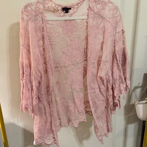 Pink Lace Kimono Cardigan
